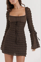 Tiered Lace Flares Sleeve A-line Dress